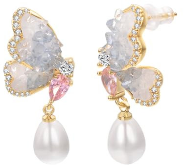 Vissen Bleu Zirconium Clou Boucle D oreille Papillon Pour Femme Baroque Perle Boucle D'oreille Pendante Hypoallergenique Bijoux