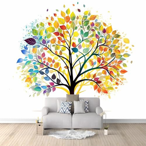 Papier Peint Panoramique Arbre De Vie Abstrait Coloré 200x140 cm Papier Peint Intissé Mural, Poster Geant Mural Impression 3D, pour Salon Chambre d'enfants restaurant Décoration Murale