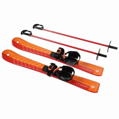 Crescent Moon Cross Country Skis for Kids Backyard Fun: Toddler Skis with Poles and Bindings, Winter Sports Snow Set for Beginners Ages 4 and Under