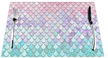 YzgWjBhd Platzsets mit Meerjungfrauen-Motiv, PVC, gewebt, lustig, waschbar, für Küche, Esstisch, Outdoor, 6 Stück, 30,5 x 45,7 cm