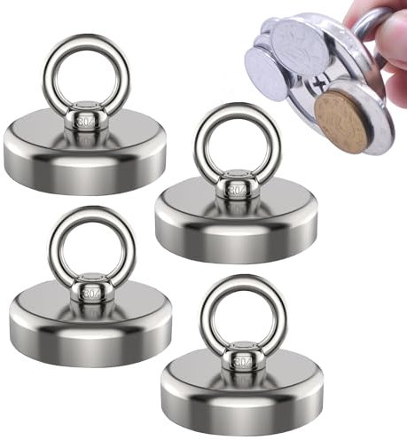 4 Stück Magnetfischen - Extra Starker Neodym Magnet 0-19kg, 25MM Super Starke Magnetfischen Magnete Angelmagnet Mit Loch für Haus, Werkstatt, Teichbergung, Wasser
