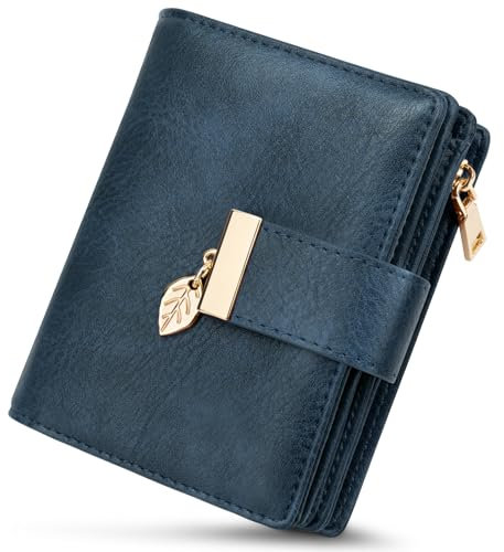 WACCET Portefeuille Femme Petit, Porte Monnaie Femme avec Blocage RFID en Cuir PU Grande Capacité avec 14 Slots de Carte et Poche à Fermeture Éclair Pièces Court Porte Feuille pour Femmes