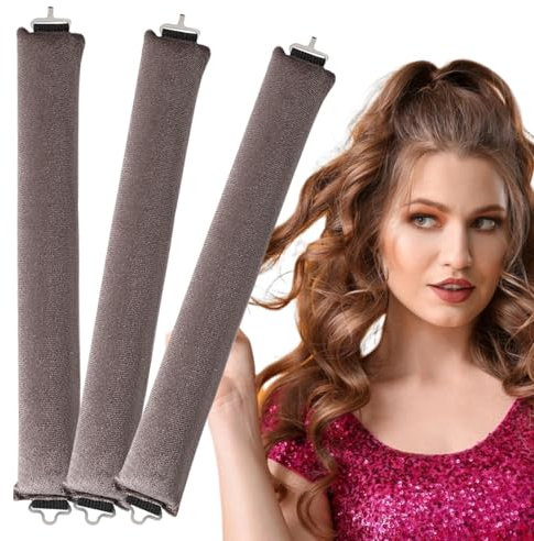 3Stück Locken ohne Hitze,Hitzefreier Lockenwickler,Heatless Curls Band Flexi Stangen mit Haken,Hitzefreier Lockenstab,Lockenwickler zum Ausschlafen Für Langes Mittleres Haa(Braun,Size:11.02x1.18inch)
