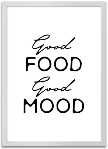 ARTFAVES® Poster - Good Food Good Mood | Wanddeko Wandbild Spruch Essen und Trinken Küche | mit Rahmen Weiss | 30 x 40 cm