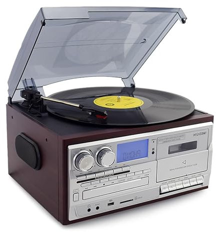 Tocadiscos de vinilo vintage con Bluetooth, reproductor de CD y casete, radio AM/FM y grabadora USB, altavoces integrados para entretenimiento/oficina/dormitorio