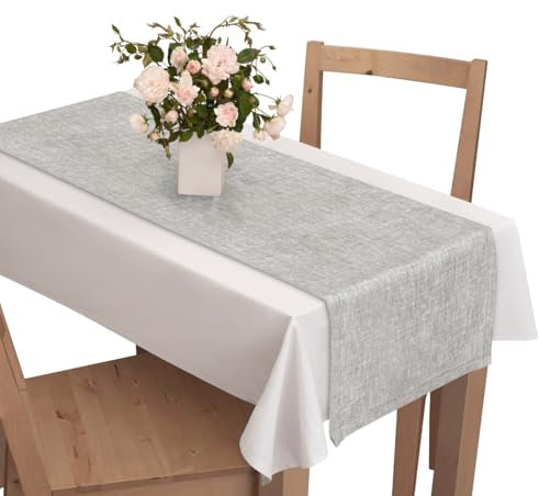 Voppi Tischläufer Muster Tischdecke Dekor grau 40x120 cm fein gemustert hellgrau rustikal natur hell Tischdeko