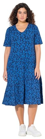 Ulla Popken Kleid mit Asymmetrischer Volants Vestido con Volantes asimétricos, Azul Pavo Real, 54-56 Mujeres