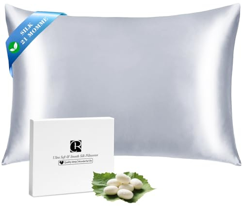 Ravmix Silk Pillowcase for Hair and Skin 21Momme Both Sides Mulberry Silk Pillow Case with Hidden Zipper, 1PCS, Standard 50×75cm, Light Grey | Both sides 21Momme Grade 6A silk, hidden zipper, for reducing hair frizz, preventing skin wrinkles and cooling sleep, 1PCS