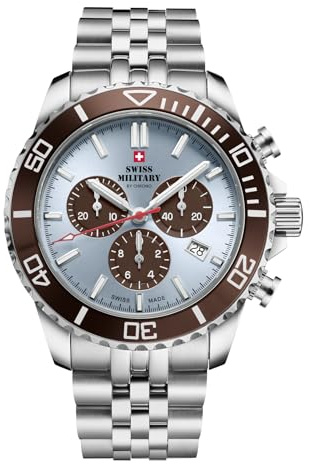 Swiss Military by Chrono Herren Uhr Chronograph Quarzwerk mit Edelstahl Metallarmband Analoge Herrenuhr Armbanduhr Silber SM340103.06