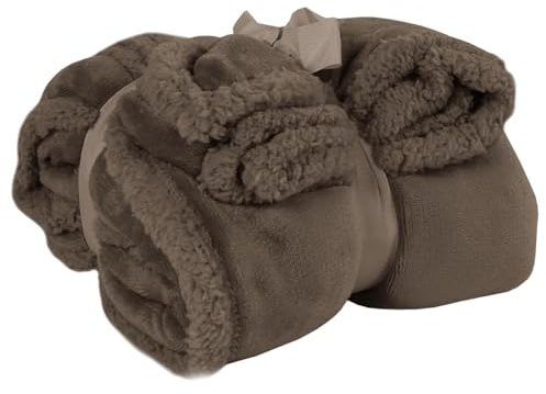 Plaid Coperta Pile Pelliccia Divano e Letto Morbido Caldo Sherpa (Marrone, 160x210 cm)