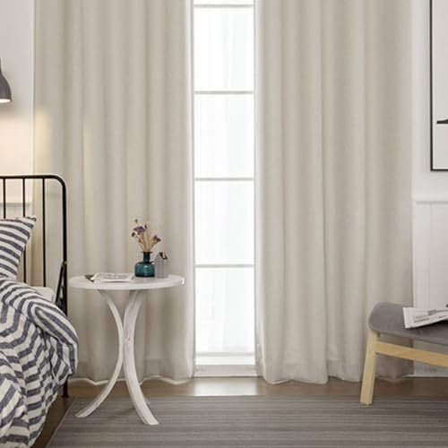 Epinki Gardinen Wohnzimmer Ösen 2er Set, Schlafzimmer Vorhänge Einfarbig Beige Weiß Verdunkelungsvorhang Schlaufen aus Polyester Dekoschal für Schlafzimmer H229 x B137 cm