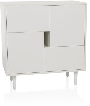 hjh LIVING Kommode mit Schubladen und Türen LYKKJA Aufbewahrungsschrank für Wohnzimmer Schlafzimmer Flur, 72x39,5x77 cm, Weiß