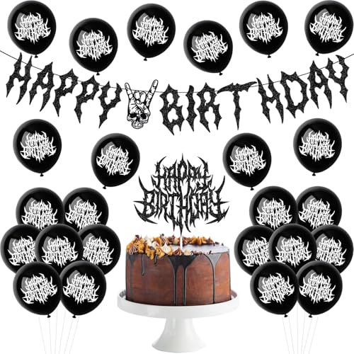 Heavy Metal Happy Birthday Luftballons Death Metal Ballons Happy Birthday Heavy Metals Banner und Cake Topper für Metalhead Death Birthday Party Dekorationen