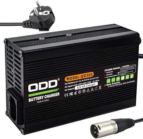 QDD 42V 6A Lithium-Batterieladegerät für 10S 36V Lithium-Batterie Smart-Batterieladegerät mit 3-in-1 X LR-Stecker