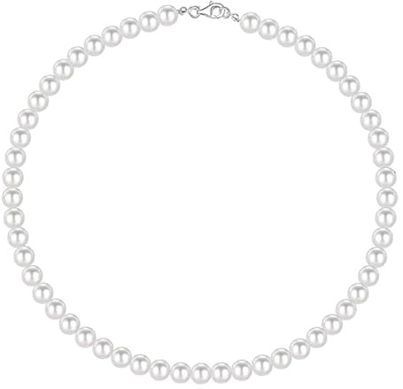 YOGAZEN Perlenkette Damen Herren, 6mm Perlen Kette, Weiße Perlen Halsketten, Faux Perlenkette, Schmuck Geschenke für Männer, Geeignet für Männer und Frauen (45cm)