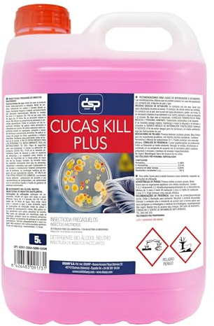 CUCAS KILL Insecticida Fregasuelos, Elimina Hormigas, Cucarachas y Arañas, Efecto Preventivo 15 Días, Aroma Neutro, 5 Litros