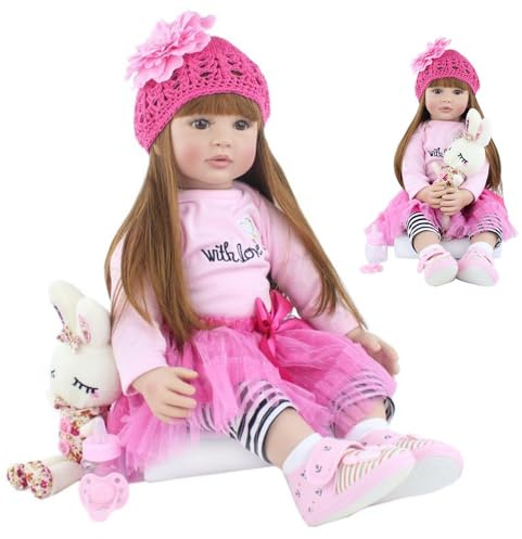 LKBOBIR Bambole Reborn - 60cm Bambola Reborns Morbido Silicone Vinile 22 Pollici Reborn Femmina Originale Ragazzi E Ragazze Regalo Giocattolo Baby Doll Natale Regalo Per Bambini Dai 3 Anni