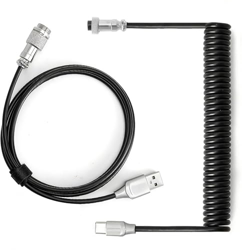 Cable USB tipo C de 1,8 m, cable en espiral para teclado, cable en espiral USB C, cable duradero de TPU para teclado mecánico, configuración de juegos, conexión estable, cable de configuración de