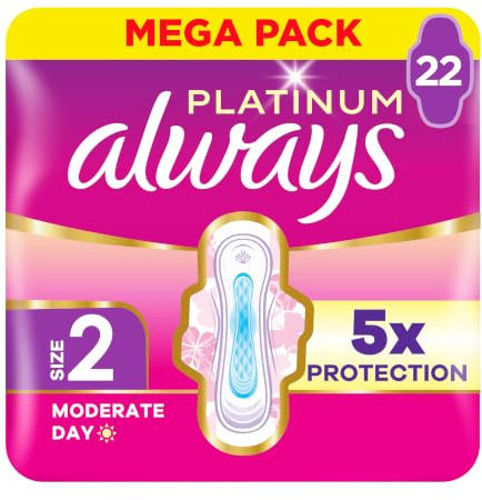 Always Platinum Long (Size 2) Sanitary Towels with Wings 22 Pads