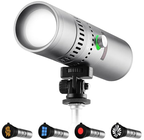 K&F CONCEPT Torcia LED 25W w/Gimbal, 20 GOBO Ricarica DIY 30W, Argentato | 6500K Luce GOBO Zoomabile, Batteria 9000mAh (3.7V), 20 DIY Filtri, Luce di Riempimento Tramonto 4 Colori, SP25C