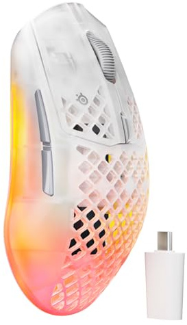 SteelSeries Aerox 3 Wireless Gen 2 - Super-Light 68g Gaming Mouse, 4K Polling, 26K DPI Optical Sensor, 200 Hour Battery, IP54 Water Resistant, 80m Click Durability, RGB, 100% PTFE Feet - Ghost
