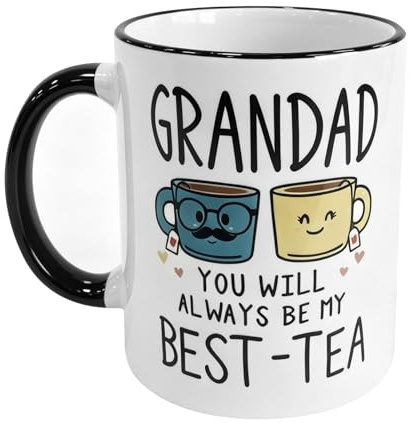Best-Tea Grandad Mug, Personalised Father's Day Mug from Grandchildren, 350ml Grandad Birthday Gift Mugs, Cute Ceramic Tea Coffee Cup, Present for Christmas Valentines Birthday Fathers Day