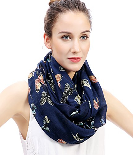 Lina & Lily Damen Loop Schal Rundschal Schlauchschal Schmetterling (Blau)