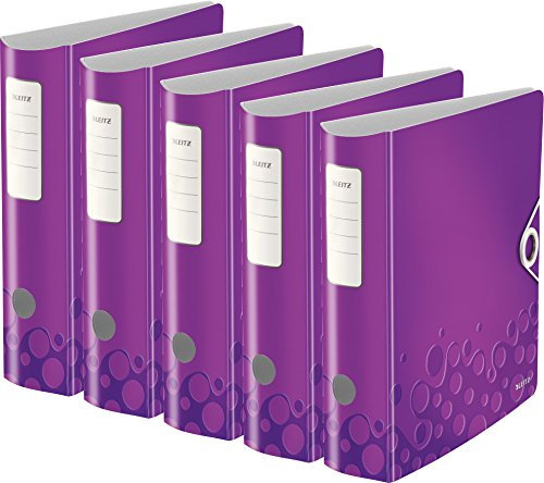 Für größere Ansicht Maus über das Bild ziehen 5er Pack Leitz WOW Multifunktions-Ordner (A4, Runder Rücken 8,2 cm Breite, Gummibandverschluss, Kunststoff) (breit, violett metallic)
