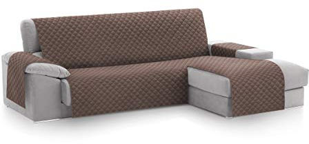Textil-home MALU Chaise Longue Sofa Bezug, Schutz für Rechtsarm Gesteppte Sofas - sofaueberwurf L Form - Größe -240cm. Farbe Braun (Vorderansicht)