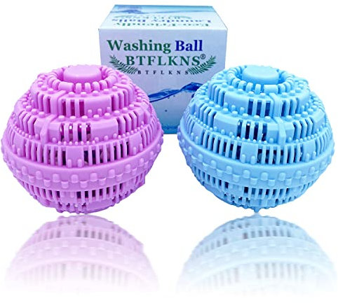 BTFLKNS Laundry Balls Set, Eco-Friendly Super Washing Machine Laundry Ball, All Natural Washer Ball Laundry Detergent Alternative, Household Can Be Reused 2000 Washings(2pcs Balls, Pink,Blue)