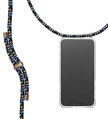 KNOK Handykette Kompatibel mit Apple iPhone 11 Pro Max - Silikon Hülle mit Band - Handyhülle für Smartphone zum Umhängen - Transparent Case mit Schnur - Schutzhülle mit Kordel in Disco