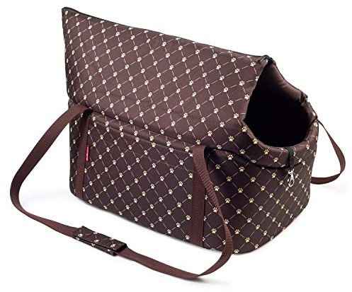 Hundetasche - Braun/Muster: Pfoten, L bis 15 kg - Tragetasche für kleinen und mittleren Hund, Welpen, Katze