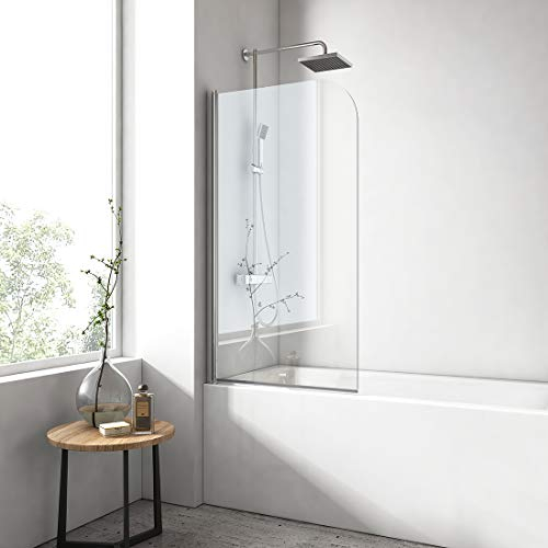 EMKE 90x140cm Duschtrennwand für Badewanne Schwingtür Duschabtrennung Badewannenaufsatz NANO einfach-Reinigung Beschichtung (90 x 140 cm)