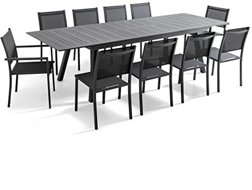 Oviala Gartenmöbel-Set, ausziehbar, mit 10 Stühlen, Aluminium, Grau