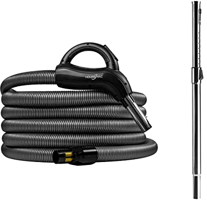 HouseVac Premium Saugschlauch für Zentralstaubsauger Länge 9m und Teleskoprohr|Passend Fast alle Zentralstaubsauger|Beide Schlauchenden drehen Sich um 360 Grad|mit EIN/AUS-Schalter|Clipbefestigung