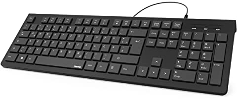 Hama | Teclado QWERTY español con Cable (Keyboard para oficinao para casa, Teclado Completo, Teclas silenciosas, Teclado alámbrico) Negro