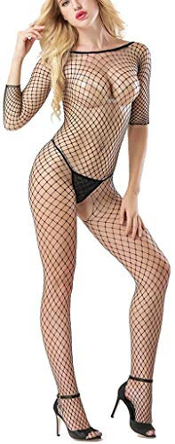 Creamlin Tuta a rete Teddy Body per donna Pagliaccetto manica tuta Catsuit Sleepwear