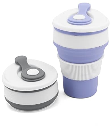 Beowanzk Collapsible Silicone Coffee Cup With Lids (350 ml) - Portable Travel Mug for Hot Drinks, Reusable Set of 2