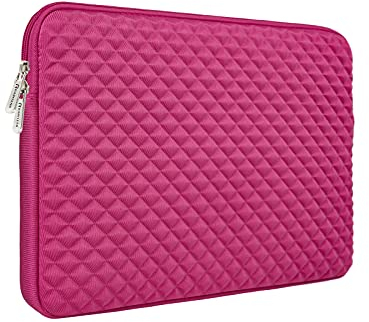 RAINYEAR 15.6 Inch Laptop Sleeve Diamond Foam Shock Resistant Padded Case Fluffy Lining Protective Zipper Cover Carrying Bag Compatible with 15.6 Notebook Computer Chromebook(Deep Pink)