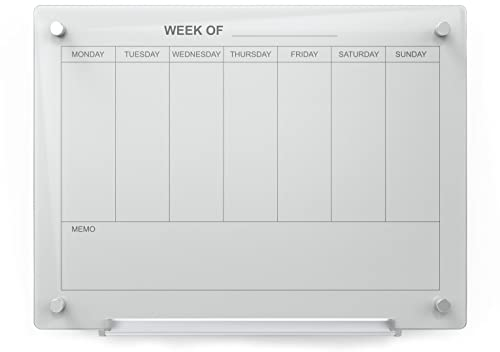 Audio-Visual Direct Magnetisches, trockenabwischbares Glas-Wochenkalender-Whiteboard-Set, 60 x 45 cm, mit Magneten, Montagezubehör und Markerablage