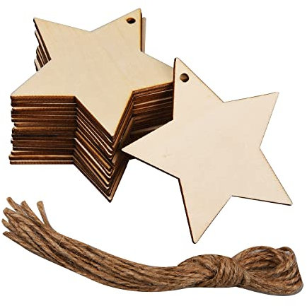 20 Rustic Wooden Baubles - Natural Wooden Star Shapes for Christmas Wedding Party Decor