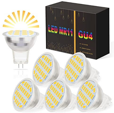 MR11 GU4 LED Lampen 3W, AC/DC 10-30V Warmweiß 3000K 300LM, Ersatz für 30W MR11 Halogenlampen, Nicht Dimmbar Kein Flimmern, 6er Pack
