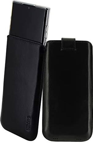 Suncase Etui Tasche kompatibel mit Samsung Galaxy S23 Ultra 5G Hülle mit ZUSÄTZLICHER Case/Schale/Bumper Lasche mit Rückzugfunktion Handytasche Ledertasche Schutzhülle in schwarz
