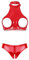 CHICTRY Womens 2 Piece Lingerie Set Stretch Vinyl Shelf Bra Quarter Cup Bra Tops with Panty Nightwear 3# Red XXL