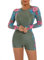 Langarm Badeanzug für Damen, One Piece Floral Swim Shirt Boyleg Bottoms Rash Guard Swimwear Badeanzug Reißverschluss Surfen Neoprenanzug Schnorchelanzug UV-Schutz Badeanzug Dunkelgrün XXL