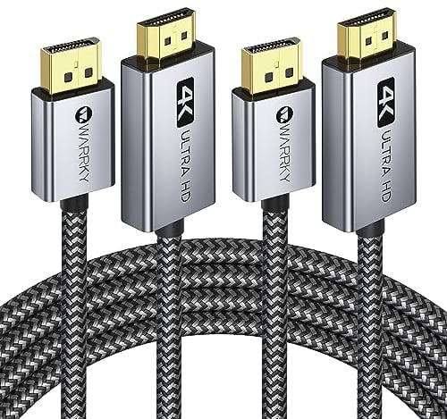 WARRKY 4K Câble DisplayPort vers HDMI, Display Port HDMI (1440P 60Hz, 1080P 120Hz), DP vers HDMI Câble Adaptateur en Nylon Tressé Compatible avec Lenovo, Insignia, HP, DELL et Autres - 1.8M - 2 packs