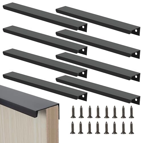 Black Furniture Handles Hidden Cabinet Handles 300mm with Screws Concealed Cupboard Handles for Cabinet Door Drawers 8 Pieces