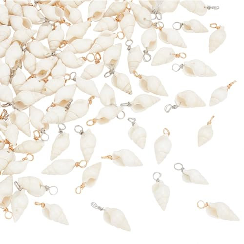 PH PandaHall 100pz Ciondoli Conchiglie a Spirale Pendenti Conchiglie Naturali, Ciondoli a Forma di Conchiglia con Anelli in Oro e Argento per Creazione di Gioielli Collana Orecchino Braccialetto