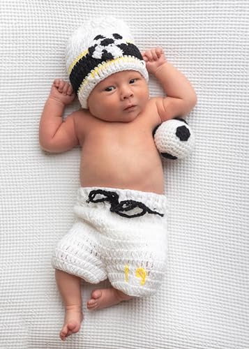 Vollmic Newborn Baby Photography Props Newborn Outfit with Beanie and Little Football for Baby Boy (White)
