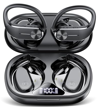 Cuffie Bluetooth Sport, Auricolari Bluetooth Wireless con Microfono, 68 Ore Display LED 2024 NEW Cuffie senza fili IP8 Impermeabili, Bassi Profondi, Cancellazione Rumore Cuffiette Running, Usb C